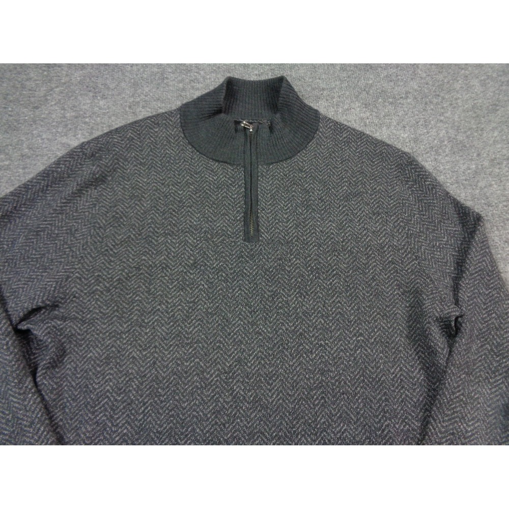 Bonobos Herringbone Quarter Zip Sweater L Gray 100% Merino Wool Slim Fit